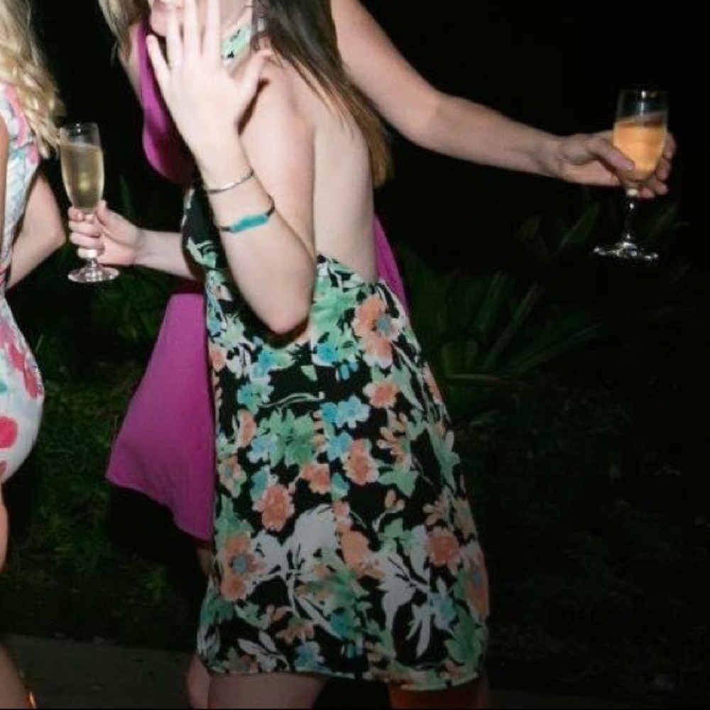 Urban Outfitters- Floral, High Neck, Backless Dress